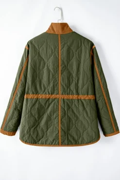 Sale Dear-Lover Stitching Quilted Drawstring Jacket Green