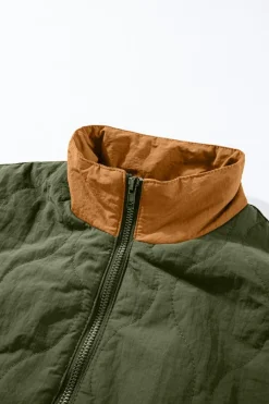 Sale Dear-Lover Stitching Quilted Drawstring Jacket Green