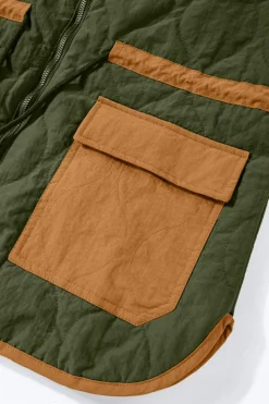 Sale Dear-Lover Stitching Quilted Drawstring Jacket Green