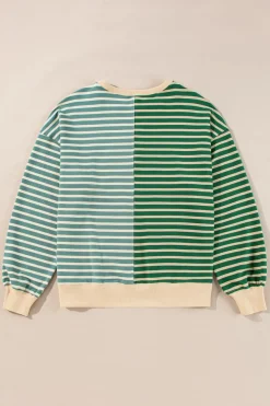 Clearance Dear-Lover Colorblock Drop Shoulder Oversize Sweatshirt Green Stripe