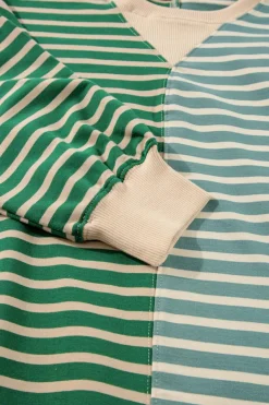 Clearance Dear-Lover Colorblock Drop Shoulder Oversize Sweatshirt Green Stripe