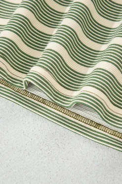Clearance Dear-Lover Contrast Edge Short Batwing Sleeve T Shirt Green Stripe
