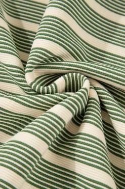 Clearance Dear-Lover Contrast Edge Short Batwing Sleeve T Shirt Green Stripe