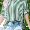 Sale Dear-Lover Dolman Sleeve Oversize Shirt Green Stripe