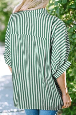 Sale Dear-Lover Dolman Sleeve Oversize Shirt Green Stripe