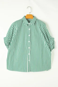 Sale Dear-Lover Dolman Sleeve Oversize Shirt Green Stripe