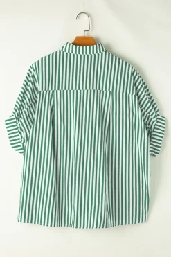 Sale Dear-Lover Dolman Sleeve Oversize Shirt Green Stripe