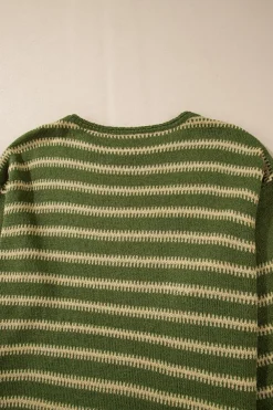 Discount Dear-Lover Drop Shoulder Casual Sweater Green Stripe