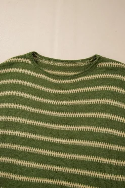 Discount Dear-Lover Drop Shoulder Casual Sweater Green Stripe