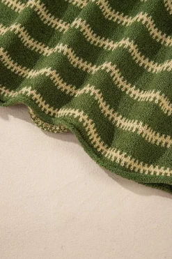 Discount Dear-Lover Drop Shoulder Casual Sweater Green Stripe