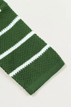 Outlet Dear-Lover Henley Buttoned Placket Drop Shoulder Bracelet Sleeve Knit Sweater Tee Green Stripe