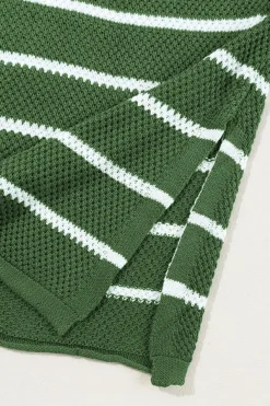 Outlet Dear-Lover Henley Buttoned Placket Drop Shoulder Bracelet Sleeve Knit Sweater Tee Green Stripe