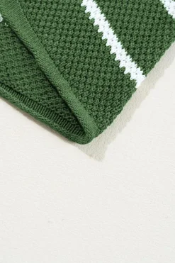 Outlet Dear-Lover Henley Buttoned Placket Drop Shoulder Bracelet Sleeve Knit Sweater Tee Green Stripe