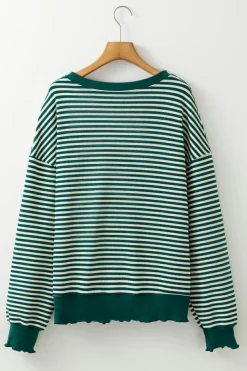 Sale Dear-Lover Loose Drop Shoulder Long Sleeve Top Green Stripe
