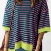 New Dear-Lover Oversized Contrast Trim Exposed Seam High Low T Shirt Green Stripe