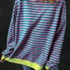 New Dear-Lover Oversized Contrast Trim Pullover Sweatshirt Green Stripe