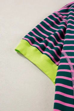 New Dear-Lover Oversized Contrast Trim Exposed Seam High Low T Shirt Green Stripe