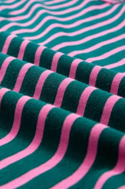 New Dear-Lover Oversized Contrast Trim Exposed Seam High Low T Shirt Green Stripe