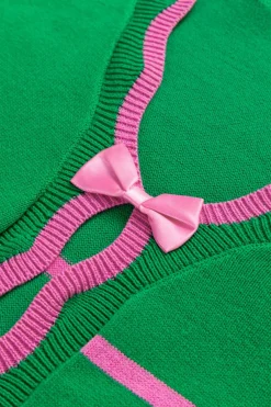 Sale Dear-Lover Ribbon Cute Bow Detail Sweater Knit Cardigan Green Stripe