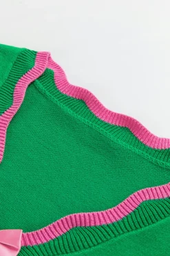Sale Dear-Lover Ribbon Cute Bow Detail Sweater Knit Cardigan Green Stripe