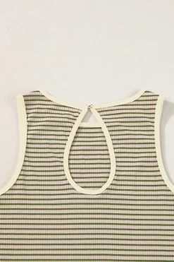 New Dear-Lover Striped Print Ribbed Knit Sleeveless Top Green Stripe
