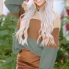 Fashion Dear-Lover Textured Color Block Bubble Sleeve Baggy Top Green Stripe