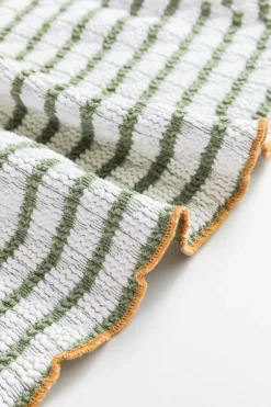 Clearance Dear-Lover Textured Frilly Trim Buttons Henley Long Sleeve Top Green Stripe