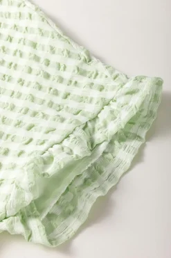 Discount Dear-Lover Textured Tiered Short Sleeve Loose Mini Dress Green Stripe