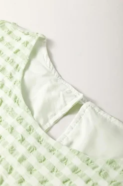 Discount Dear-Lover Textured Tiered Short Sleeve Loose Mini Dress Green Stripe