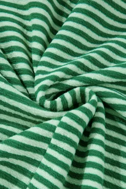 Discount Dear-Lover Turn-Down V Neck Patchwork Loose Top Green Stripe