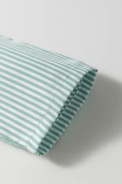 New Dear-Lover V Neck Roll Up Sleeve Pocket Patched Classic Shirt Green Stripe