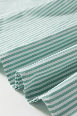 New Dear-Lover V Neck Roll Up Sleeve Pocket Patched Classic Shirt Green Stripe