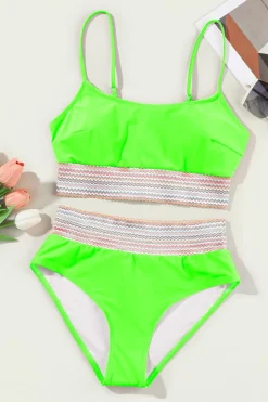 Outlet Dear-Lover Striped Patchwork Spaghetti Strap High Waist Bikini Swimsuit Green