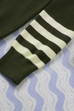 Discount Dear-Lover Striped Sleeve Plain Knit Sweater Green