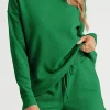 Best Dear-Lover Textured Long Sleeve Top and Drawstring Shorts Set Green