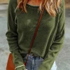 Clearance Dear-Lover Green Textured Round Neck Long Sleeve Top Jungle Green