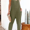 Discount Dear-Lover Textured Sleeveless V-Neck Pocketed Casual Jumpsuit Green