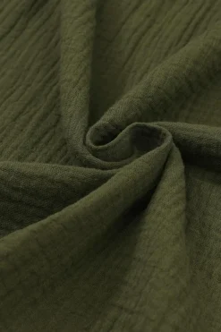 Fashion Dear-Lover Textured V Neck Bracelet Sleeve Babydoll Blouse Green