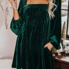Sale Dear-Lover Tie Back Square Neck Velvet Babydoll Dress Green