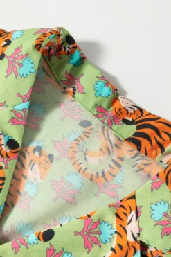 Outlet Dear-Lover Tiger Floral Printed Collared V Neck Casual Shirt Green