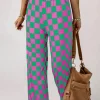 Best Dear-Lover 2-Tone Checked Print High Waist Wide Leg Pants Green