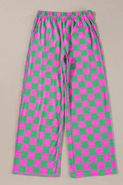 Best Dear-Lover 2-Tone Checked Print High Waist Wide Leg Pants Green