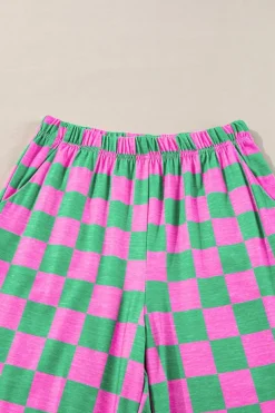Best Dear-Lover 2-Tone Checked Print High Waist Wide Leg Pants Green