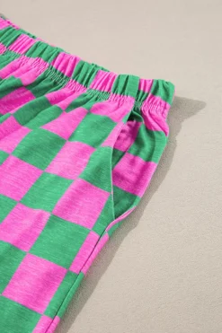 Best Dear-Lover 2-Tone Checked Print High Waist Wide Leg Pants Green