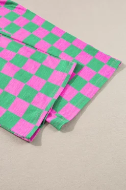 Best Dear-Lover 2-Tone Checked Print High Waist Wide Leg Pants Green