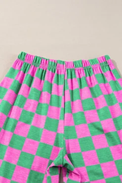 Best Dear-Lover 2-Tone Checked Print High Waist Wide Leg Pants Green