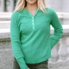 Outlet Dear-Lover Trimmed Neckline Waffle Knit Henley Top Green