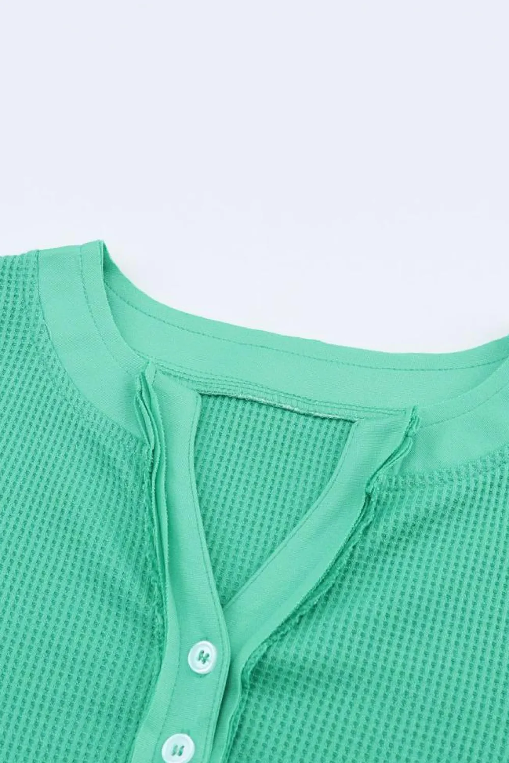 Outlet Dear-Lover Trimmed Neckline Waffle Knit Henley Top Green