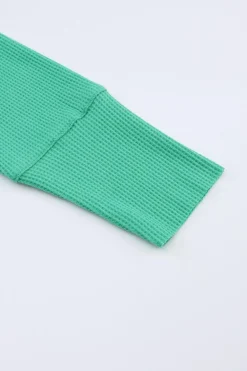 Outlet Dear-Lover Trimmed Neckline Waffle Knit Henley Top Green