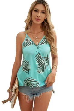 Sale Dear-Lover Tropical Plant Print Tank Top Green